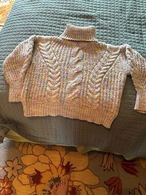 Source Unknown Pastel Speckled Cable Turtleneck Sweater